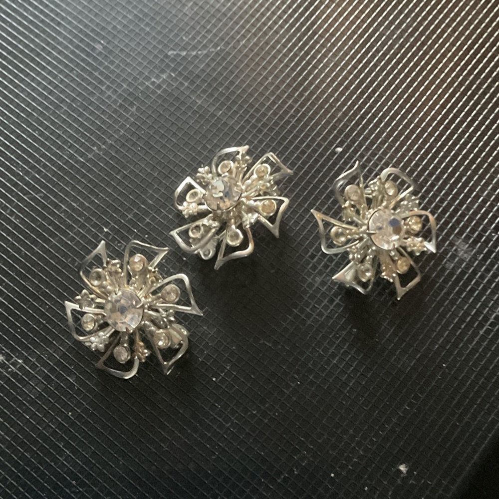 3 silver costume brooches